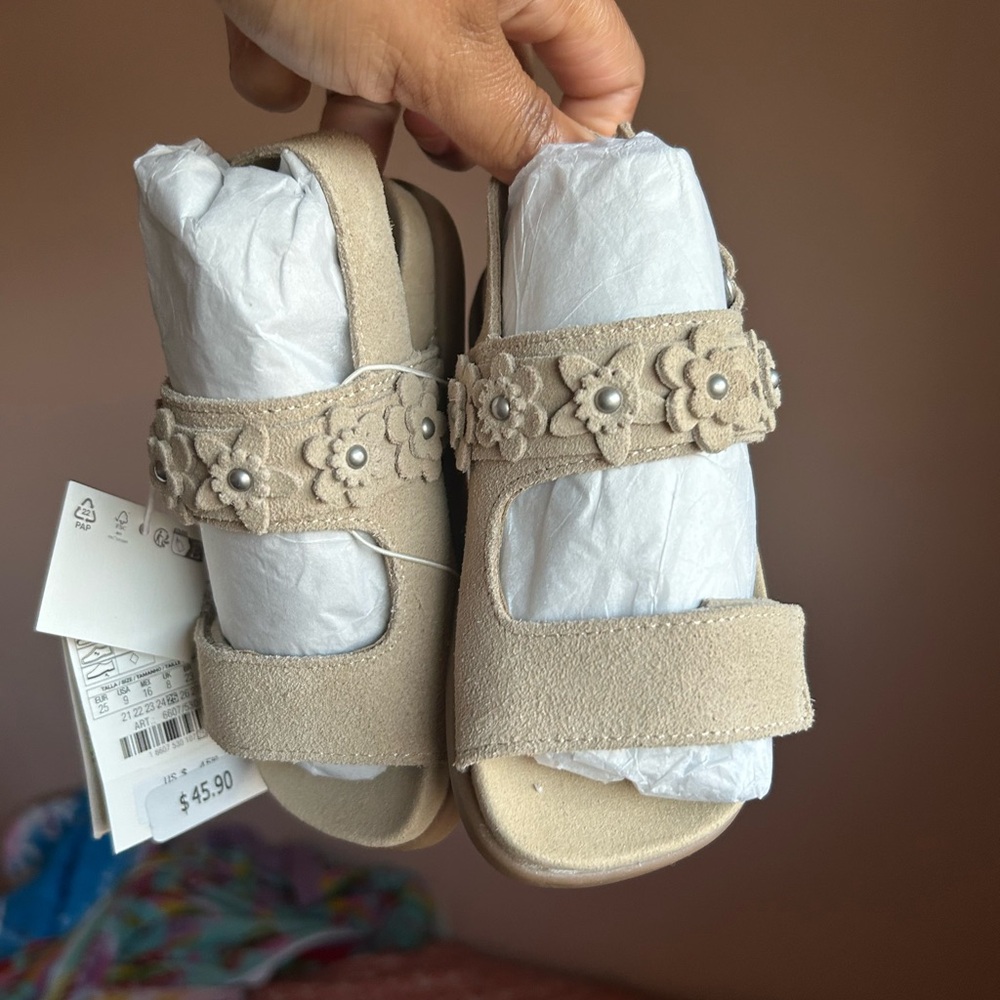 Zara Kids' Sandals with Floral Design in Beige